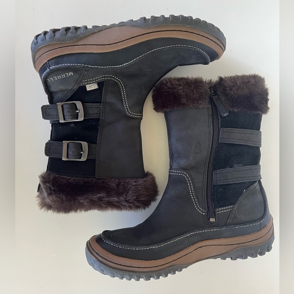 Merrell Decora Chant Waterproof Mid-Calf Black and Brown Leather Boots, size 8.5 - Picture 7 of 13